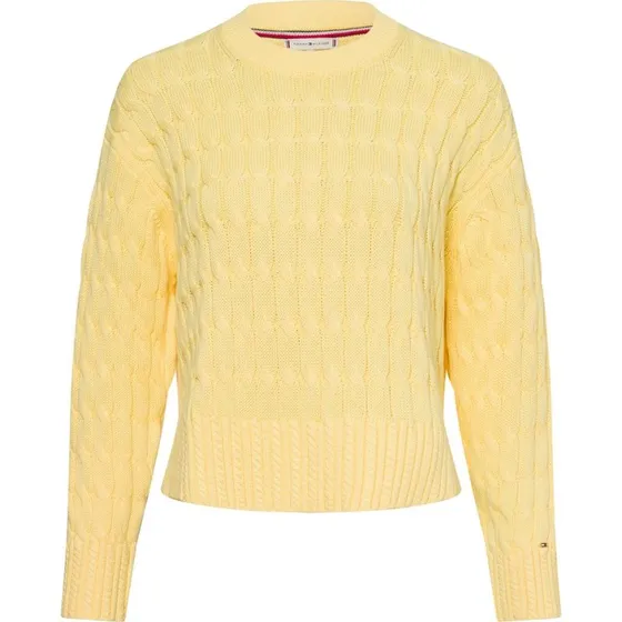 Tommy Hilfiger Sweter z Grubym Splotem Żółty, Bawełna, XL