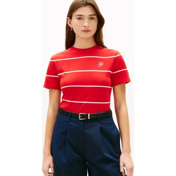 Tommy Hilfiger Koszulka Damska Bawełniana Czerwona/Różowa XS