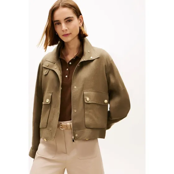 Tommy Hilfiger Lniana Kurtka Damska - Zielona