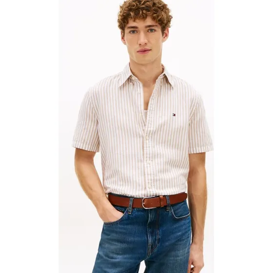 Tommy Hilfiger Koszula z Krótkim Rękawem Regular Fit z Lnu, Żółta