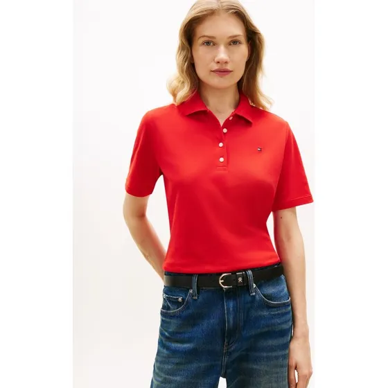 Tommy Hilfiger Koszulka Polo Damska Paski Czerwona L