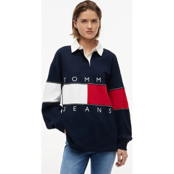 Tommy Jeans Koszulka Rugby Niebieska Bawełniana