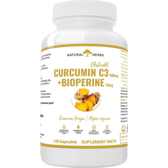Natural Herbs Curcumin C3 + Bioperine 500mg/10mg 120 kapsułek