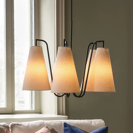 Globen Lighting Lou 5 – Żyrandol Bouclé Biały/Czarny