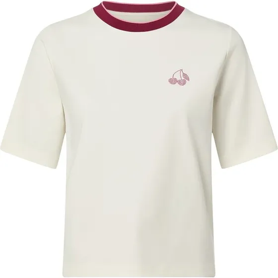 Marc Cain T-shirt z ozdobnymi kamykami i gumowanym nadrukiem, biały