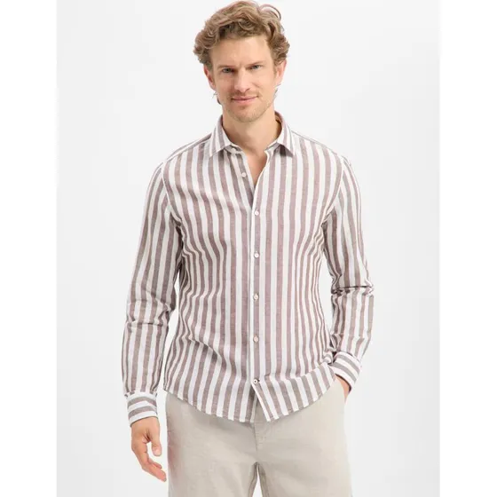 Joop! Koszula Slim Fit z Lnu i Bawełny - Brązowa