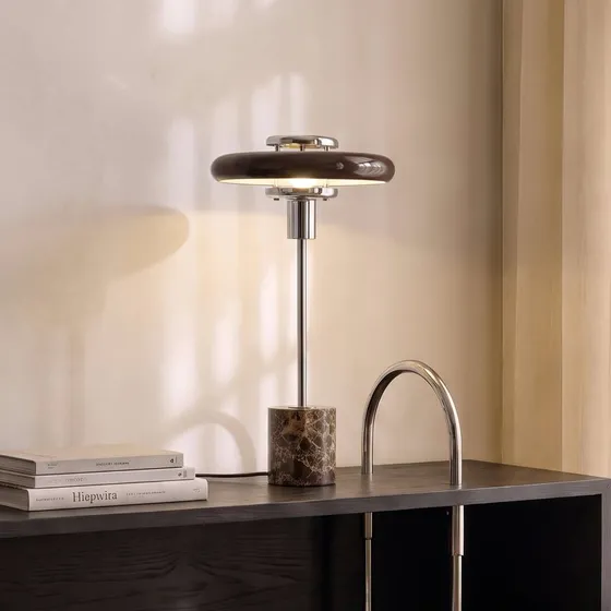 Lampa stołowa Lindby Branford, brązowa, szkło i marmur