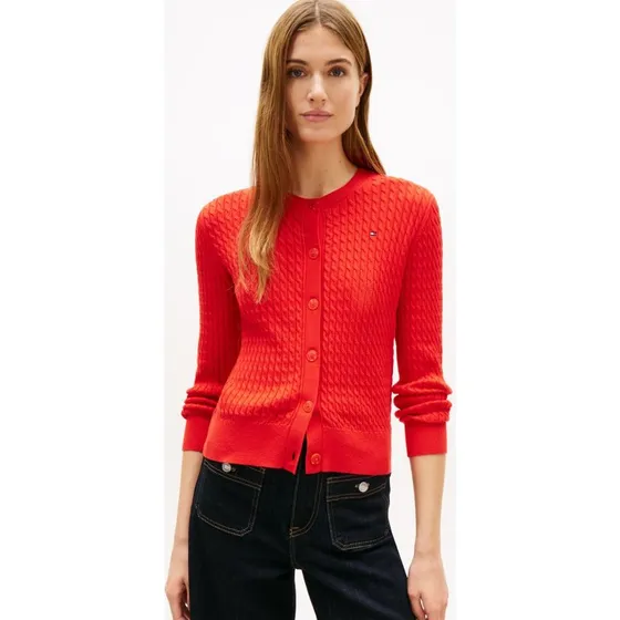 Tommy Hilfiger Kardigan Damski Czerwony Bawełniany L