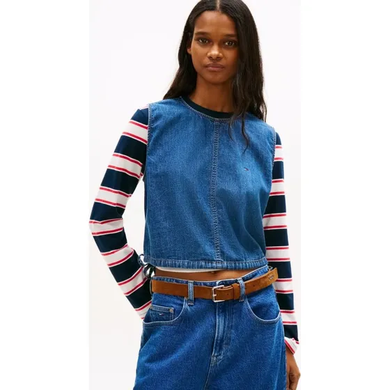 Tommy Jeans Bluzka dżinsowa z kokardkami, niebieska