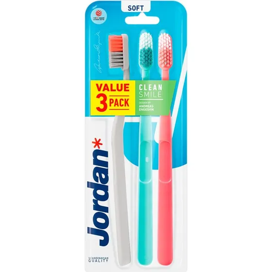 Jordan Clean Smile szczoteczka do zębów Miękka, 3 sztuki