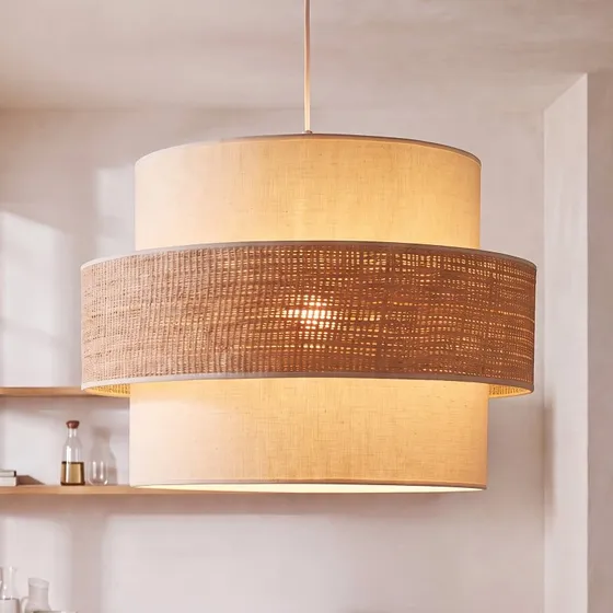 Lampa wisząca Space ecru/beżowy, tkanina, E27, 1-punktowa