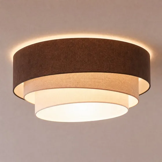 Duolla Lampa sufitowa Trio, brązowo-beżowa, Ø 60 cm, tkanina, E27