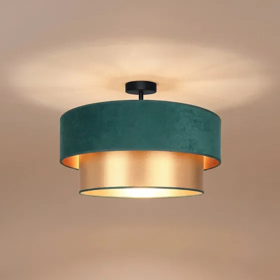 Lampa sufitowa Dorina Duolla, zielono-złota, Ø 60 cm, tkanina, E27
