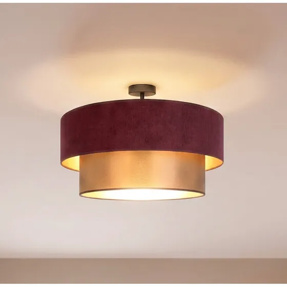 Lampa sufitowa Dorina Duolla, ciemnoczerwona/złota, Ø 60 cm, tkanina