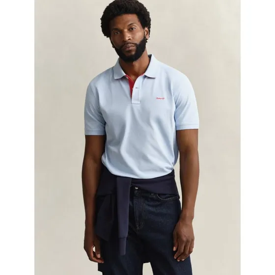 Gant Koszulka Polo Męska z Bawełny Piqué Niebieska, XL