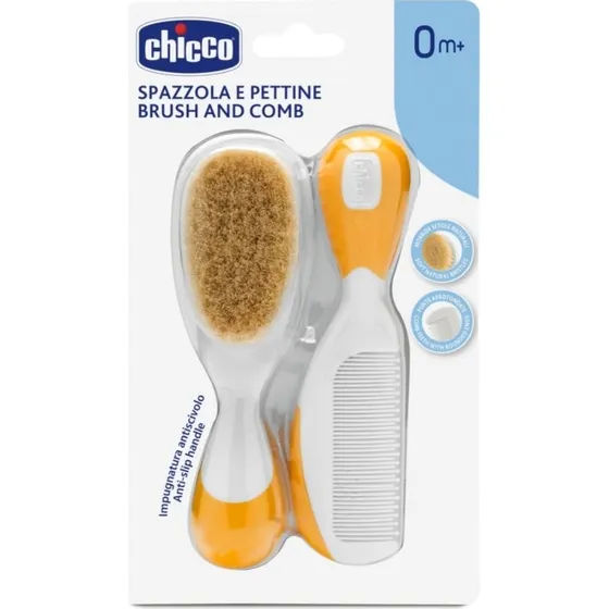Chicco Zestaw szczotka z naturalnego włosia i grzebyk, pomarańczowy
