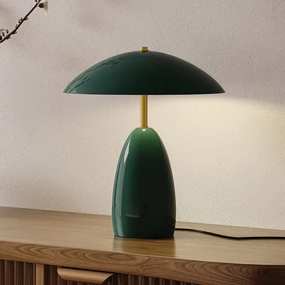 Elstead Lampa stołowa LED Poppy, zielona, 35 cm, ściemniana