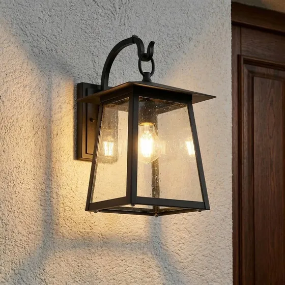 Kinkiet zewnętrzny Lucande Xavon, czarny, IP44, E27
