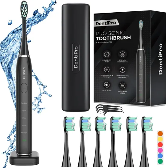 DentiPro STB-02 Szczoteczka Soniczna z 6 Gowicami i Etui