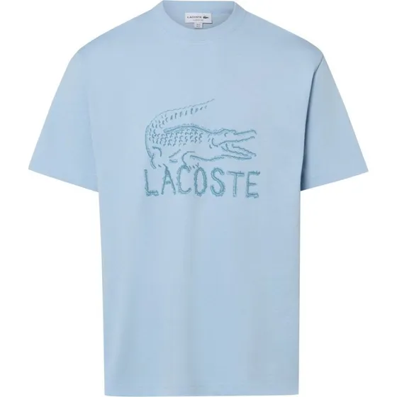Lacoste T-shirt męski niebieski z logo z bawełny