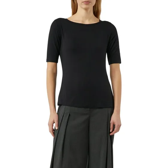 Koszulka comma Slim Fit z dekoltem łódka, czarna, rozmiar 44