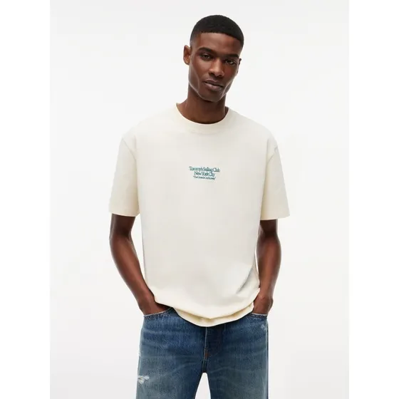 Tommy Jeans Koszulka Męska Bawełniana Beżowa, S