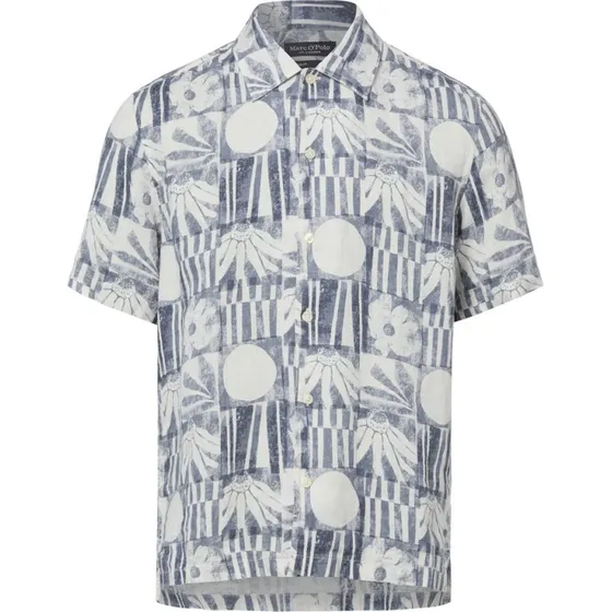 Marc O'Polo Koszula Lniana Męska Regular Fit W Kwiaty, Niebieska, XL