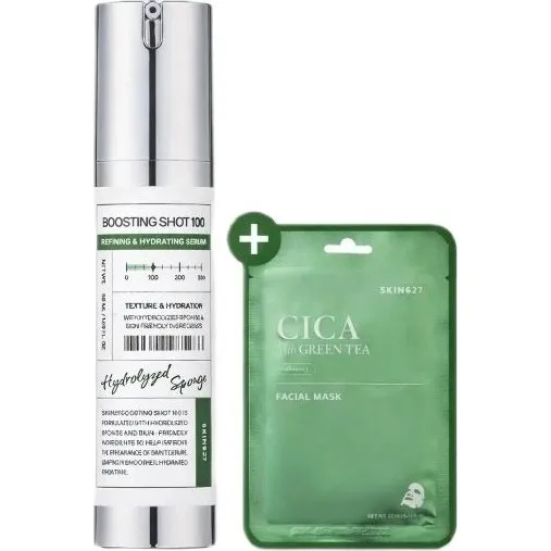 SKIN627 Boosting Shot 100 + Cica with Green Tea: Serum 50ml + Maseczka 22ml