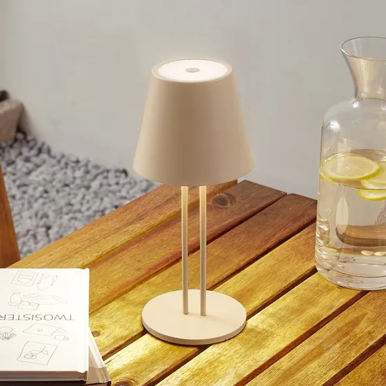 Lindby Janea Twin Przenośna Lampa Stołowa LED Beżowa IP54