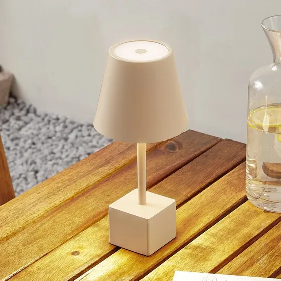 Lindby Janea Cube Dim. IP54 Lampa Stołowa Akumulatorowa Beżowa