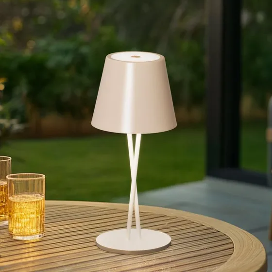 Lindby Janea Cross Dim. IP54 Lampa Stołowa Akumulatorowa Beżowa