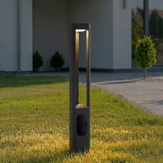 Lucande Pirron Słupek oświetleniowy LED 80 cm z gniazdkiem IP54