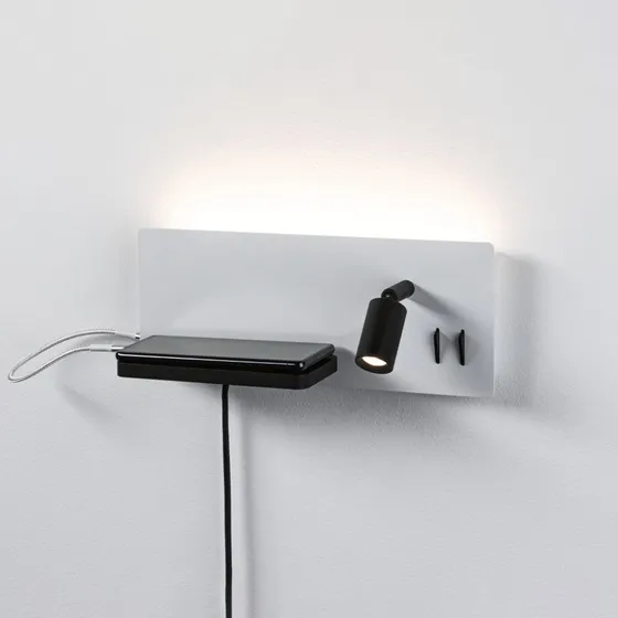 Paulmann Kinkiet LED Serra USB-C, biały/czarny, lewy