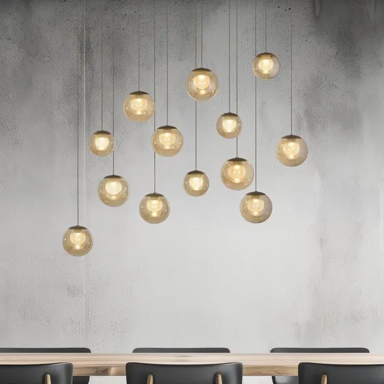 PURE Popup Żyrandol LED 13-punktowy, brązowo-bursztynowy, 100 cm