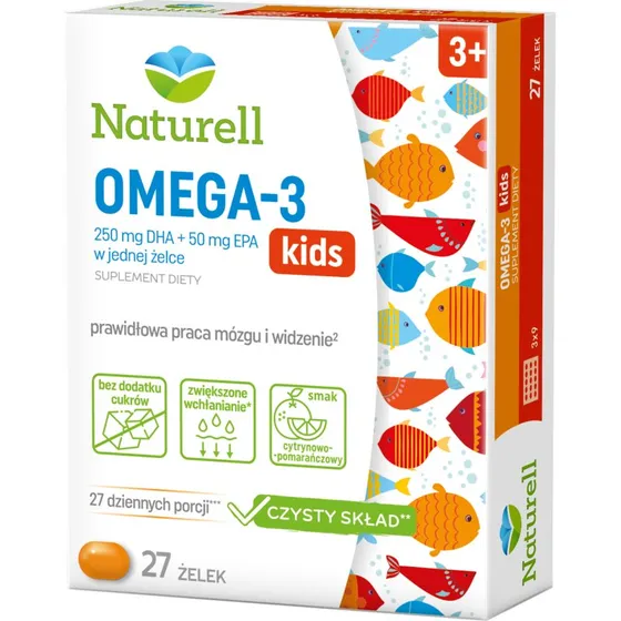 Naturell Omega-3 Kids elki, 27 szt., smak cytrynowo-pomaraczowy