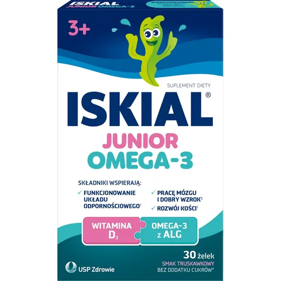 Iskial Junior Omega-3 elki Truskawkowe 30 szt. dla dzieci od 3 lat