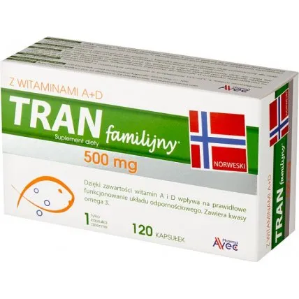 Tran Familijny z witaminami A+D 500 mg 120 kapsułek