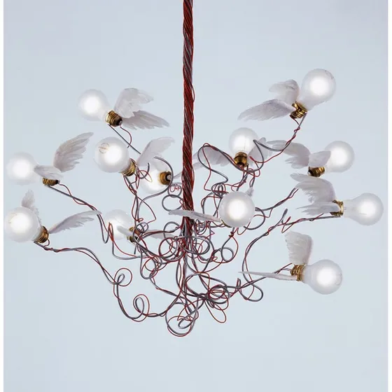 Ingo Maurer Birdie - Lampa wisząca LED, czerwony kabel