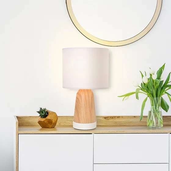 Lampa stołowa Baltik COREP SAS, biała/jasne drewno, 33 cm
