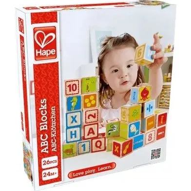 Hape Klocki ABC E0419 drewniane klocki z literami i liczbami