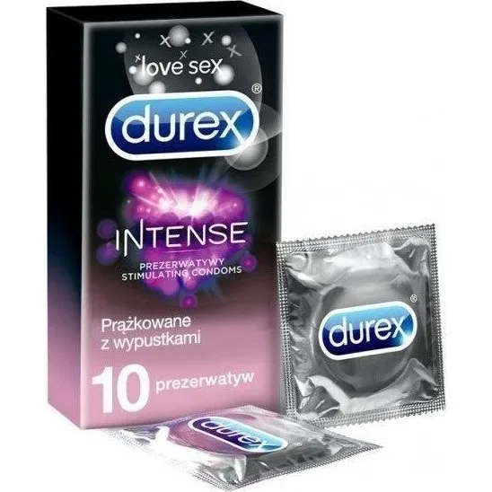 Durex Intense Prezerwatywy prążkowane ze stymulującym żelem 10 szt.