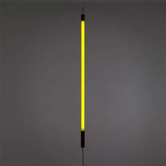 SELETTI Lampa LED Linea - żółta, drewniane detale, uniwersalna