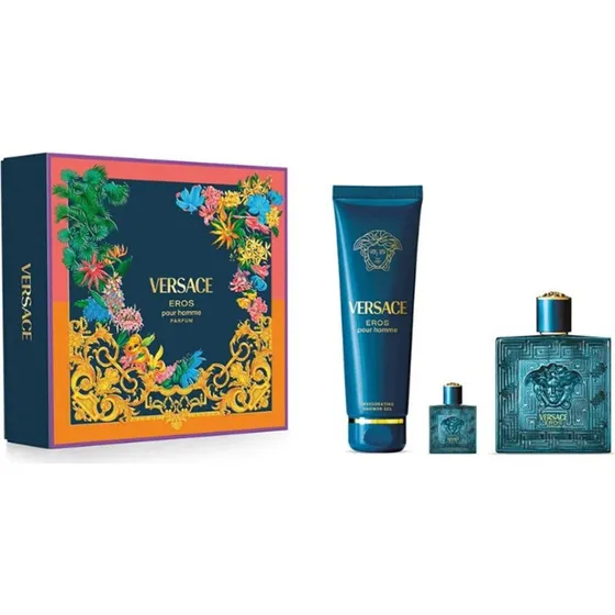 Versace Eros Pour Homme Zestaw: Perfumy 100ml, Żel 150ml, Perfumy 5ml