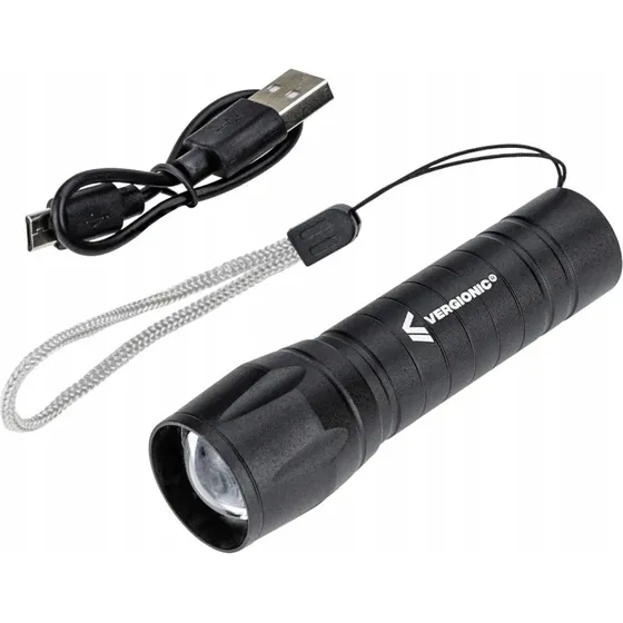 Vergionic Latarka Taktyczna LED Zoom COB Akumulatorowa USB