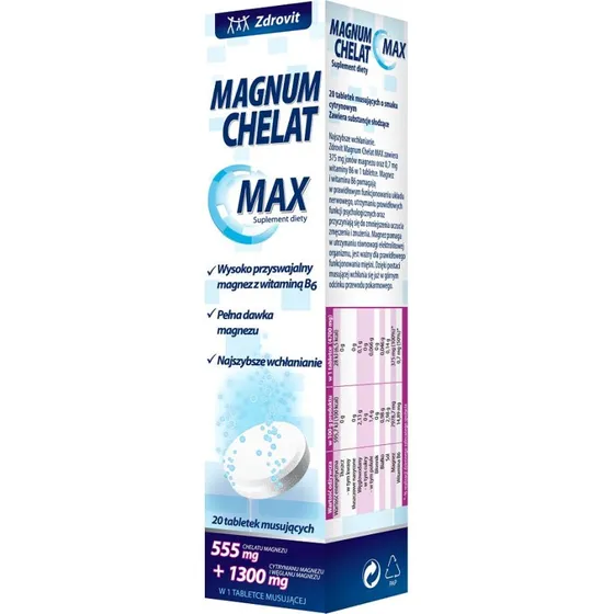 Zdrovit Magnum Chelat Max Magnez + B6, 20 tabletek