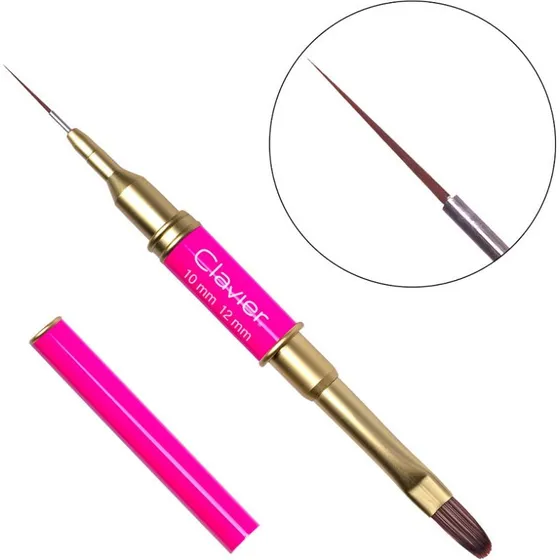 Clavier Pędzelek dwustronny do zdobień i żelu Magenta 10mm i 12mm