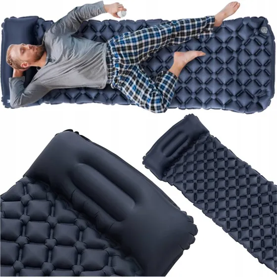 ND32_F44B Dmuchany Materac Turystyczny z Poduszk 190x60x5 cm