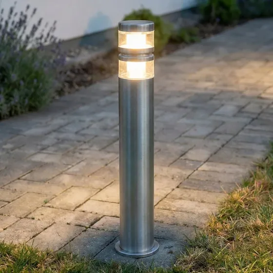 Lindby Słupek oświetleniowy LED Lanea, 60 cm, stal nierdzewna, szary