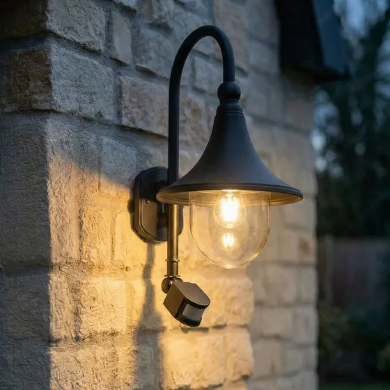 Lindby Daphne Kinkiet zewnętrzny z czujnikiem ruchu, czarny