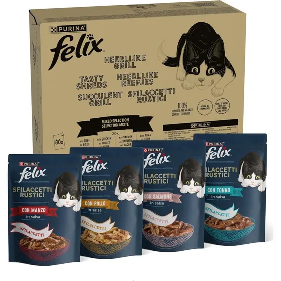 Felix Tasty Shreds Jumbopack Saszetki 80 x 80 g - Mix Smaków